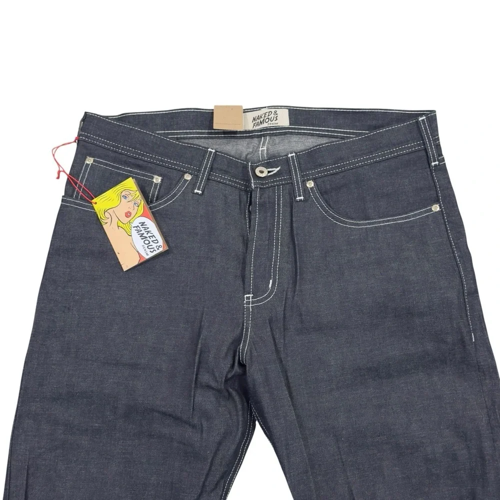 Naked & Famous NEW Mens 36 Weird Guy Japanese Selvedge Blue Jay Button Fly Jeans